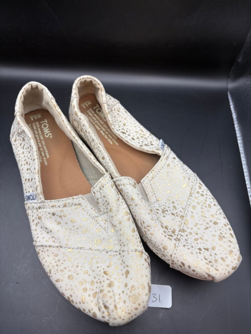 TOMS White and Gold speckle alpargatas - EUC - size 8.5